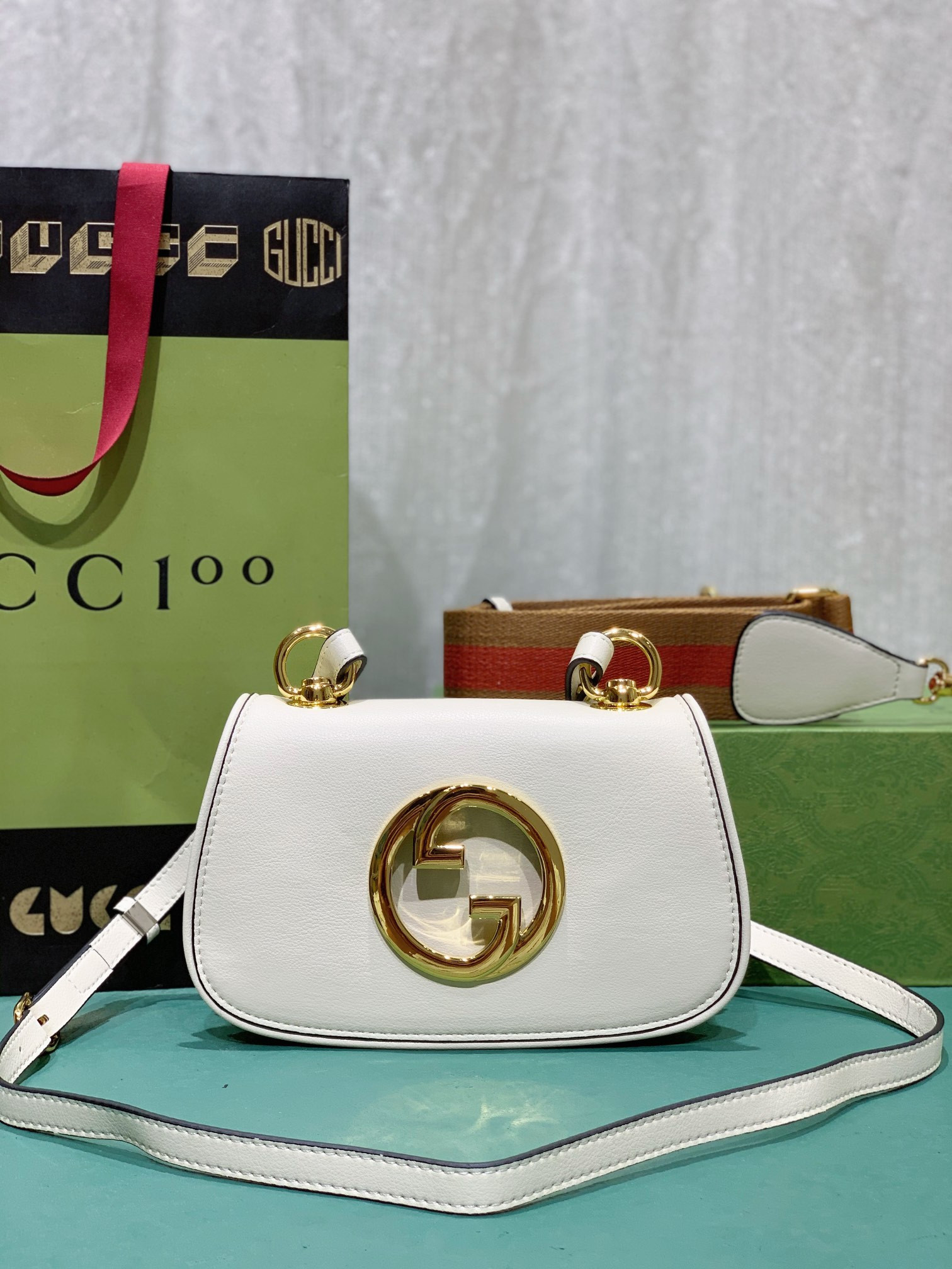 GUCCI BLONDIE MINI BAG WHITE 8.7"W x 5.1"H x 2.2"D