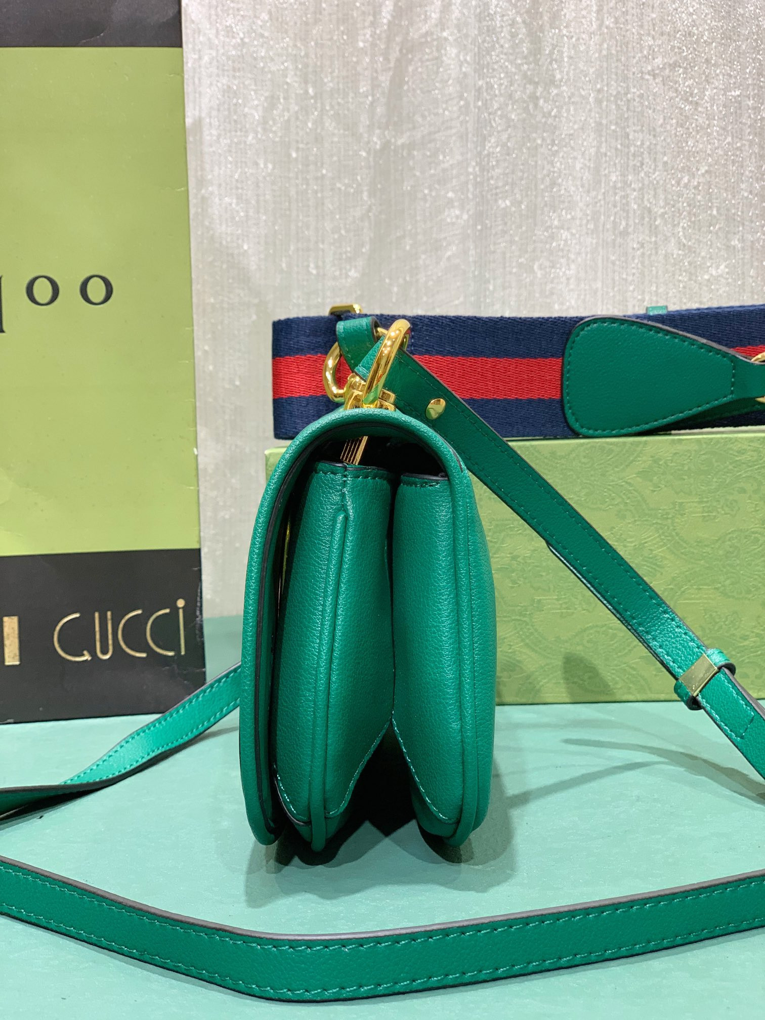 GUCCI BLONDIE MINI BAG GREEN 8.7"W x 5.1"H x 2.2"D