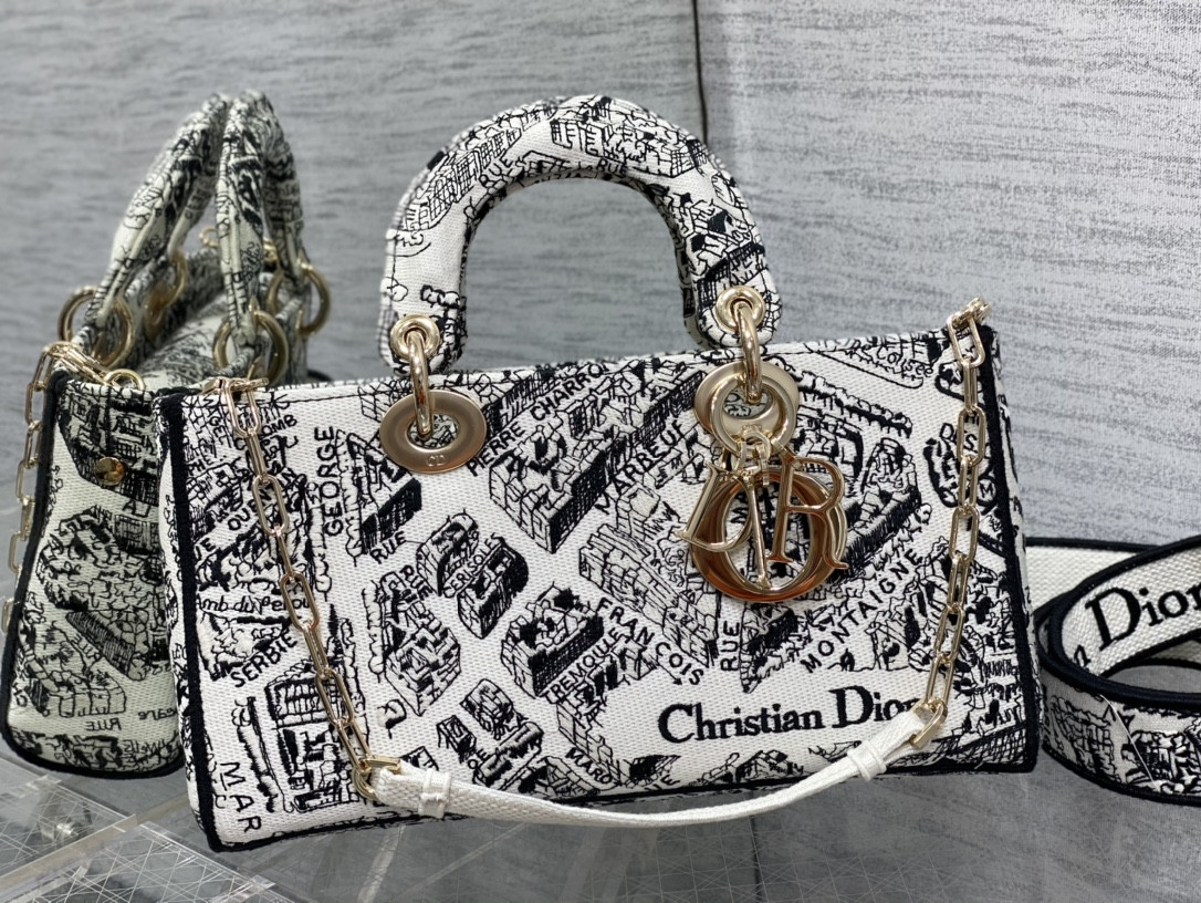Dior Lady D-Joy bag medium black white 26 x 13.5 x 5 cm