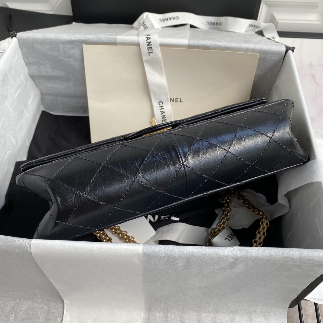 CHANEL LARGE 2.55 HANDBAG Black& Gold-Tone Metal 7.6 × 10.9 × 2.9 in