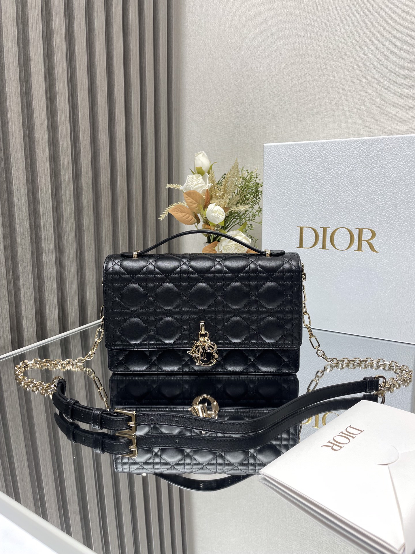 My Dior Top Handle Bag Black 9.5 x 5.5 x 3 inches