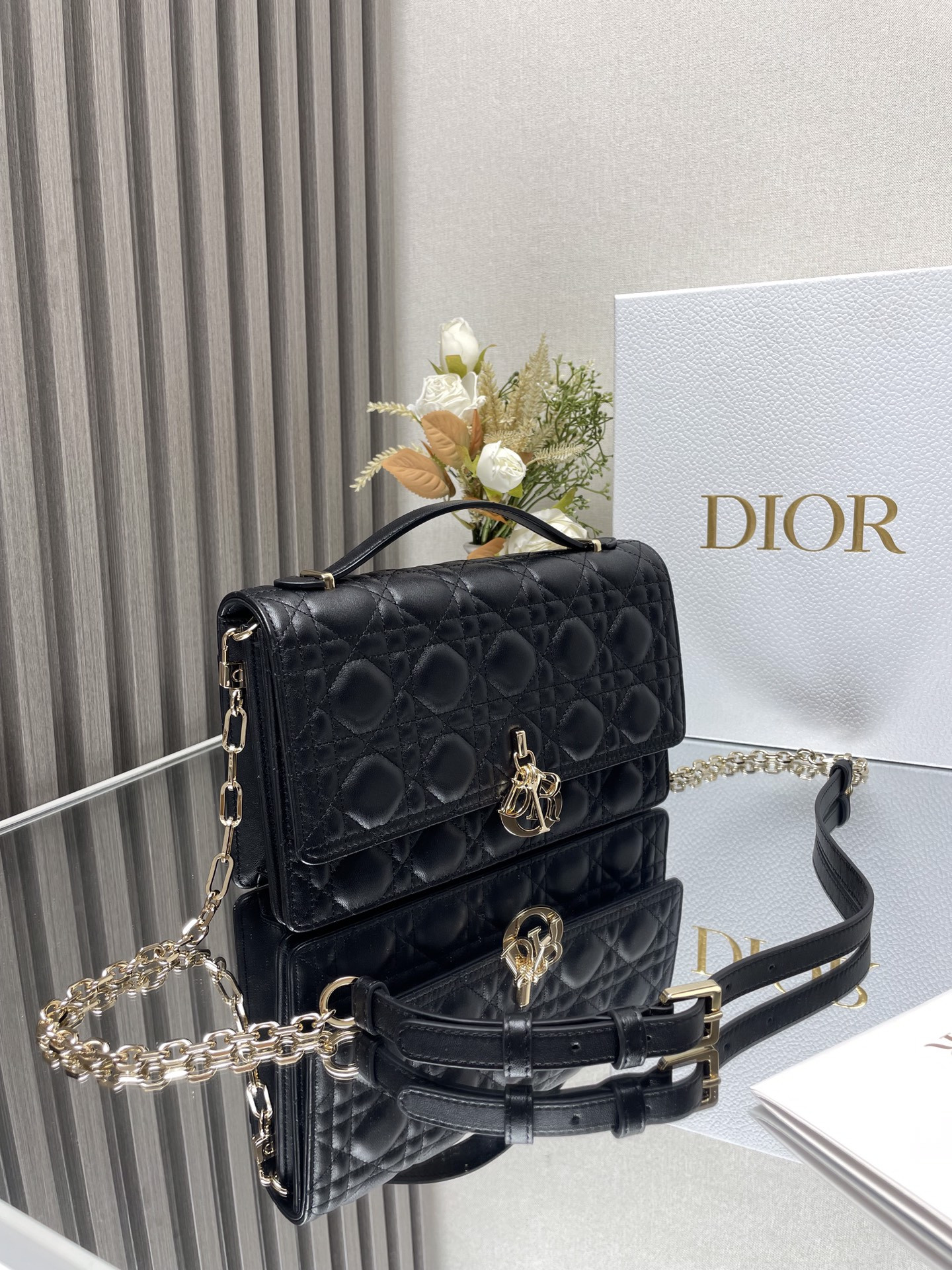 My Dior Top Handle Bag Black 9.5 x 5.5 x 3 inches