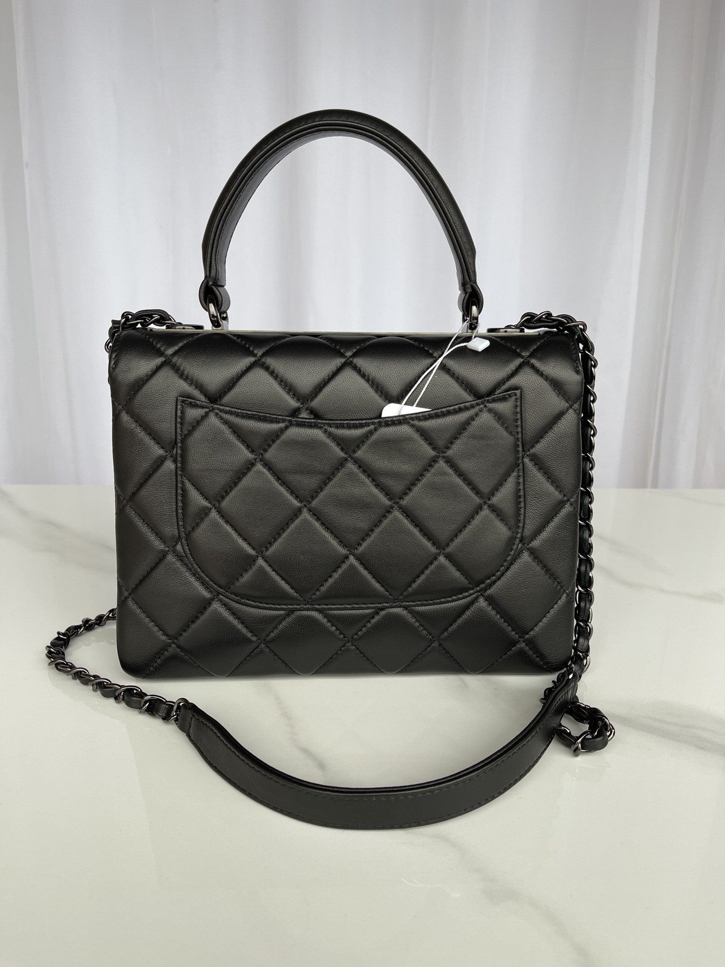 CHANEL FLAP BAG WITH TOP HANDLE BLACK 6.6 × 9.8 × 4.7 in