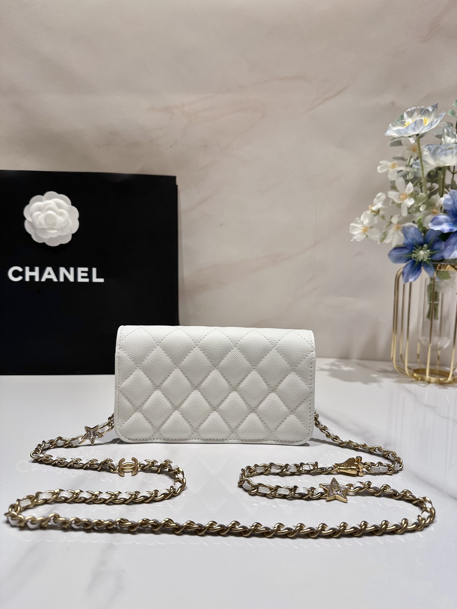 CHANEL CLASSIC WALLET ON CHAIN MINI WHITE 6.7 x 3.9 x 1.6 in