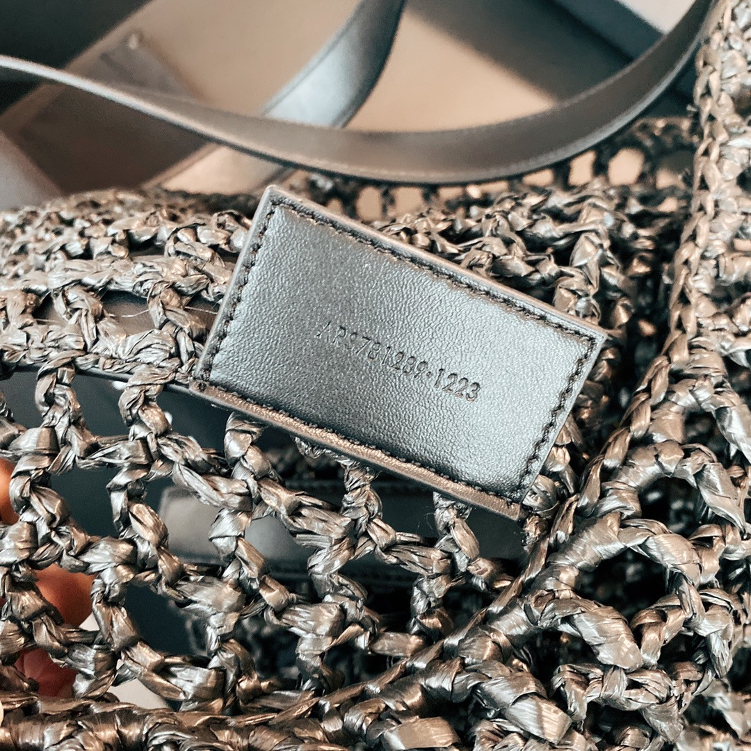 YSL OXALIS BAG IN RAFFIA MACRAMÉ BLACK 14.6X 5.7X1.2INCHES