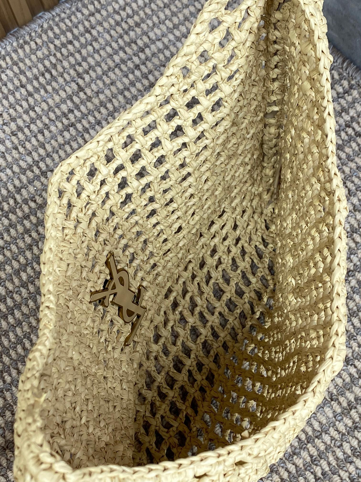 YSL OXALIS BAG IN RAFFIA MACRAMÉ Color Natural 14.6X15.7X1.2INCHES