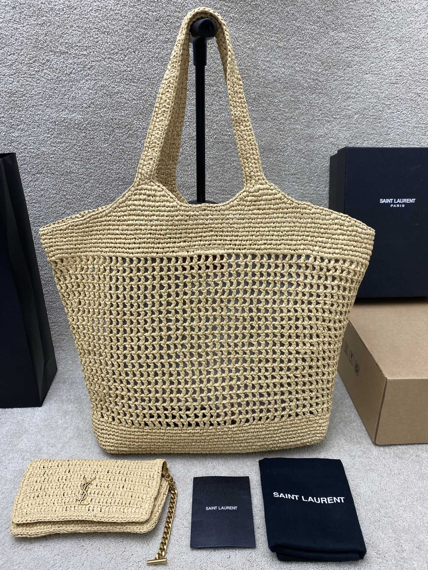 YSL ICARE IN RAFFIA Color Natural 14.6"-21.7"X16.9"X2"