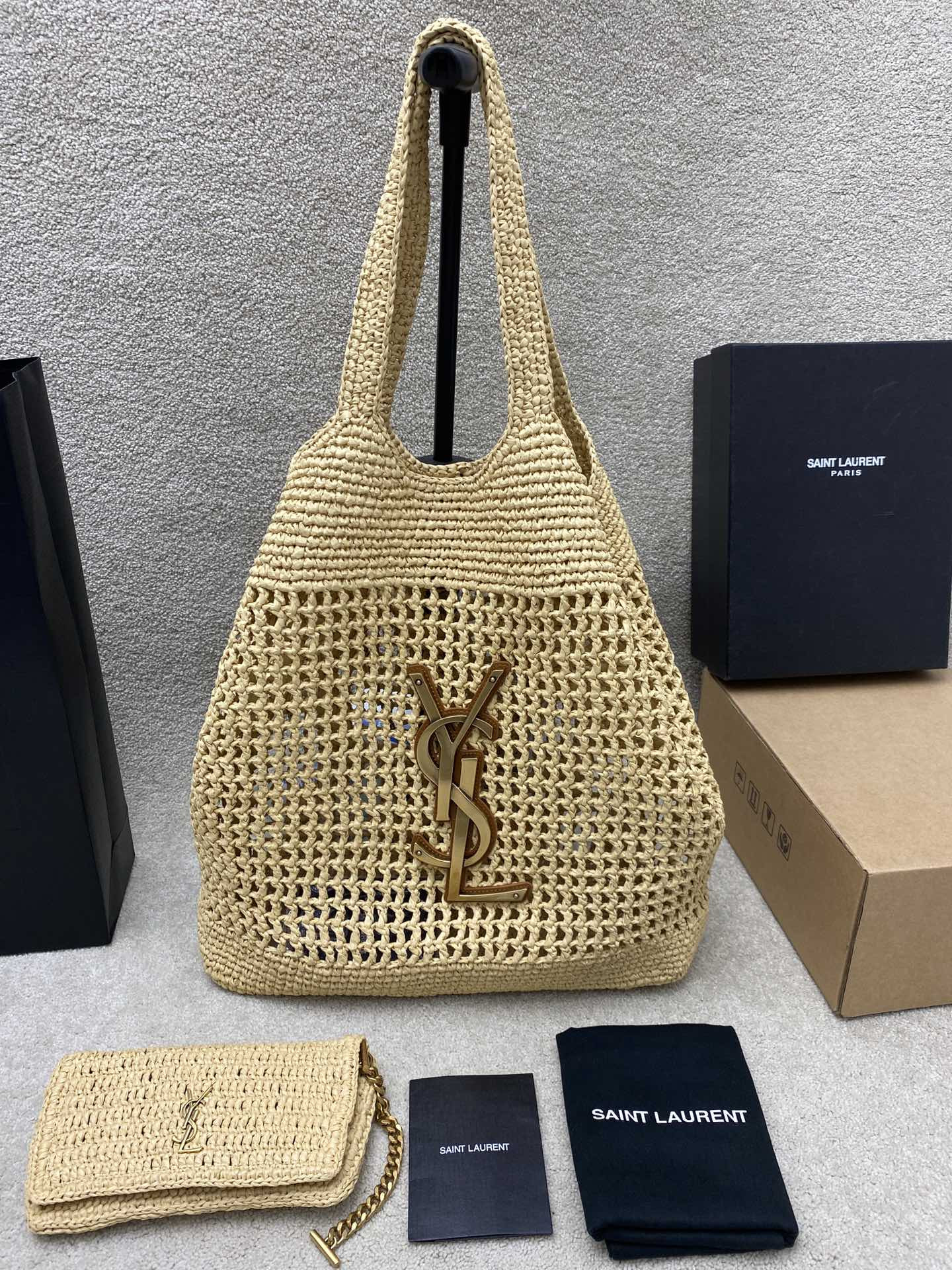 YSL ICARE IN RAFFIA Color Natural 14.6"-21.7"X16.9"X2"