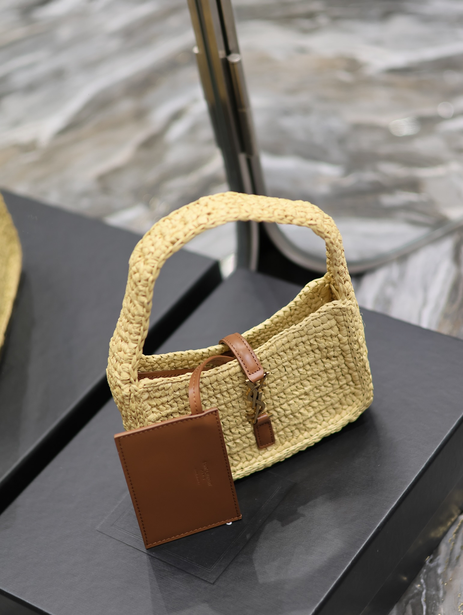 YSL LE 5 À 7 MINI IN RAFFIA  Color Natural 7.5X4.5X1.8 INCHES