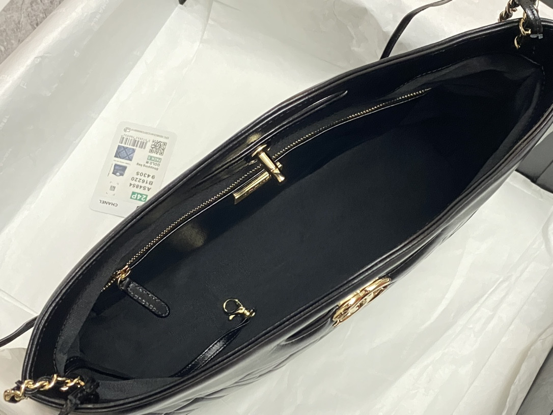 CHANEL  SHOPPING BAG Shiny Lambskin & Gold-Tone Metal Black 35x39x8cm