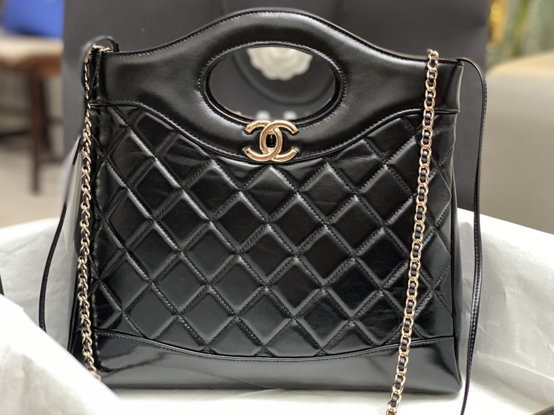 CHANEL SHOPPING BAG Shiny Lambskin & Gold-Tone Metal Black11.7 × 11.3 × 3.5 in
