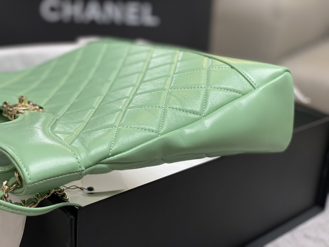 CHANEL SHOPPING BAG Shiny Lambskin & Gold-Tone Metal Light green 11.7 × 11.3 × 3.5 in