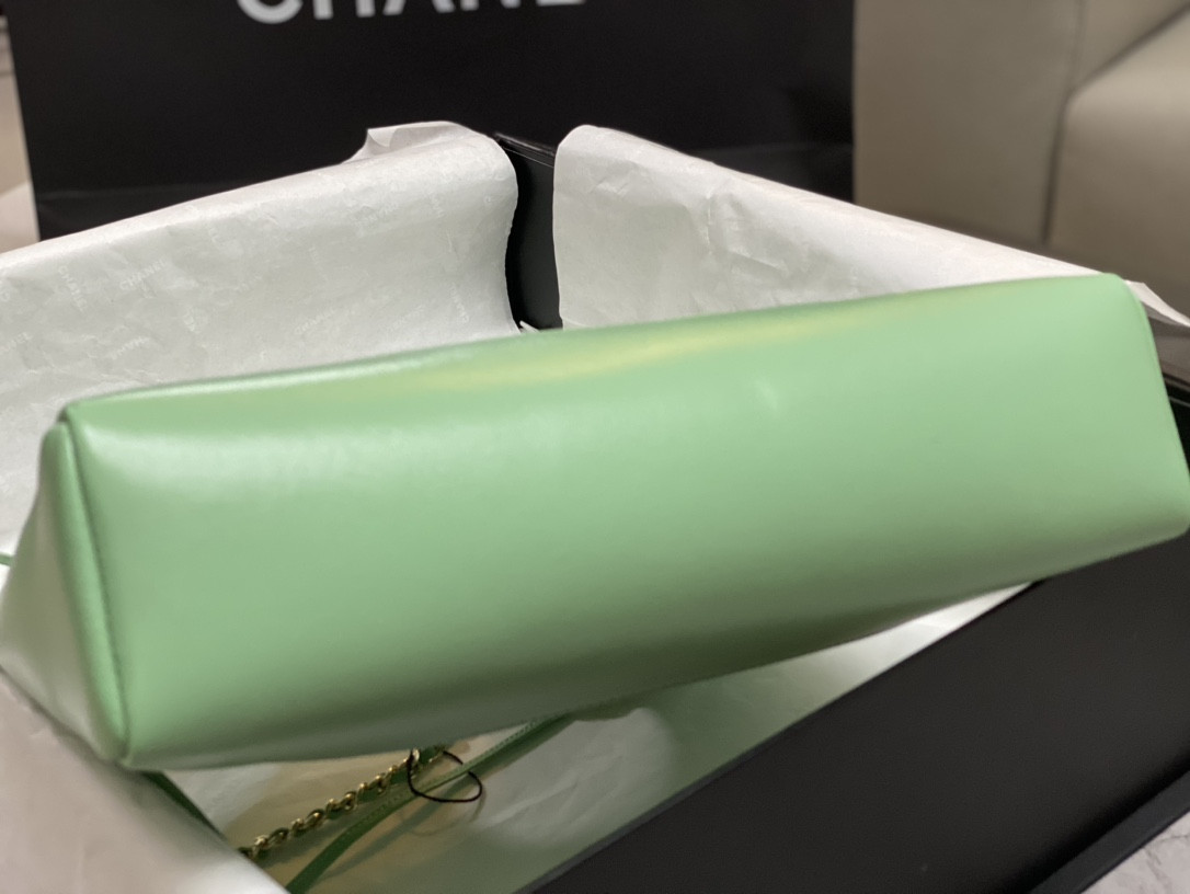 CHANEL SHOPPING BAG Shiny Lambskin & Gold-Tone Metal Light green 11.7 × 11.3 × 3.5 in