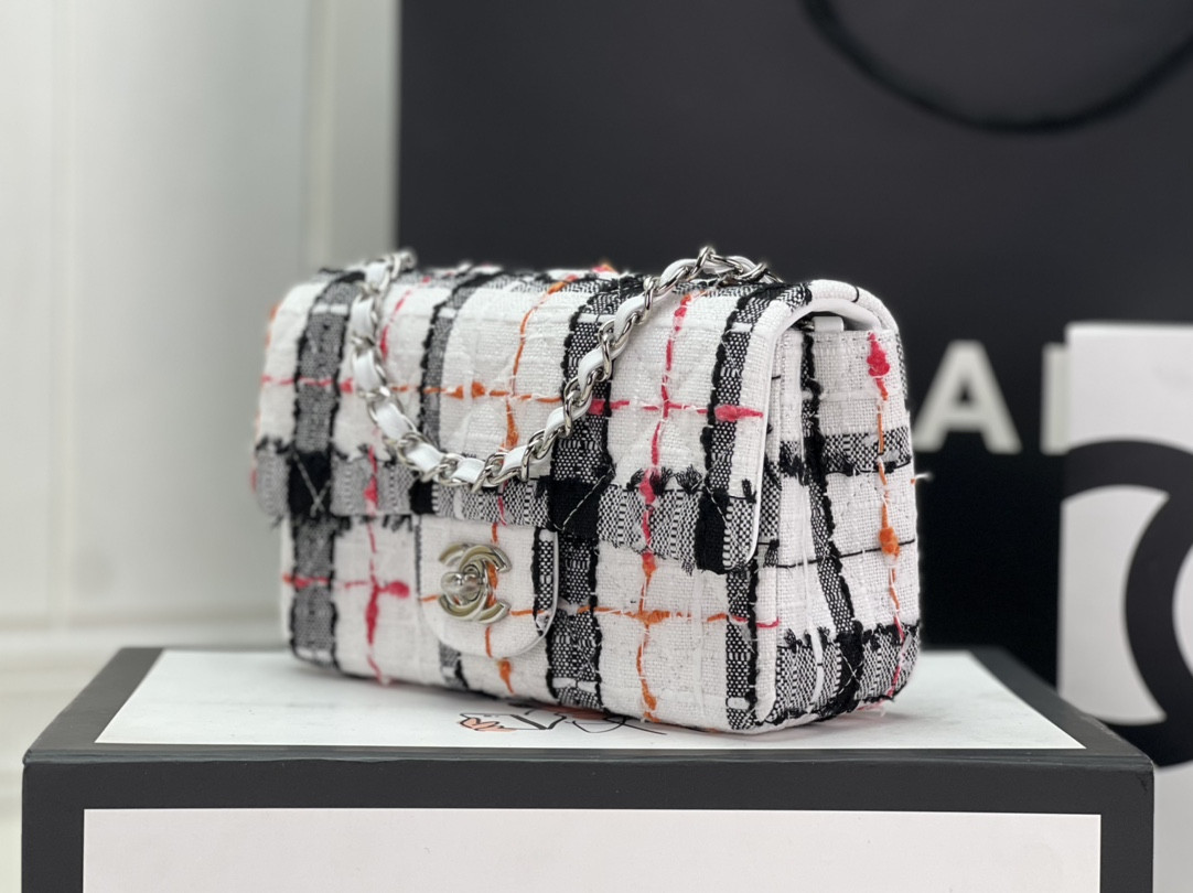 CHANEL MINI CLASSIC 11.12 HANDBAG Tweed & Silver-Tone Metal  4.7 × 7.8 × 2.3 in