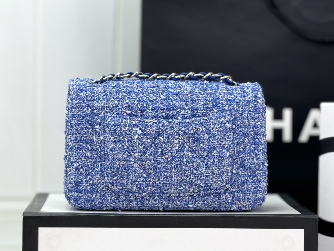 CHANEL MINI CLASSIC 11.12 HANDBAG  Tweed & Silver-Tone Metal 4.7 × 7.8 × 2.3 in