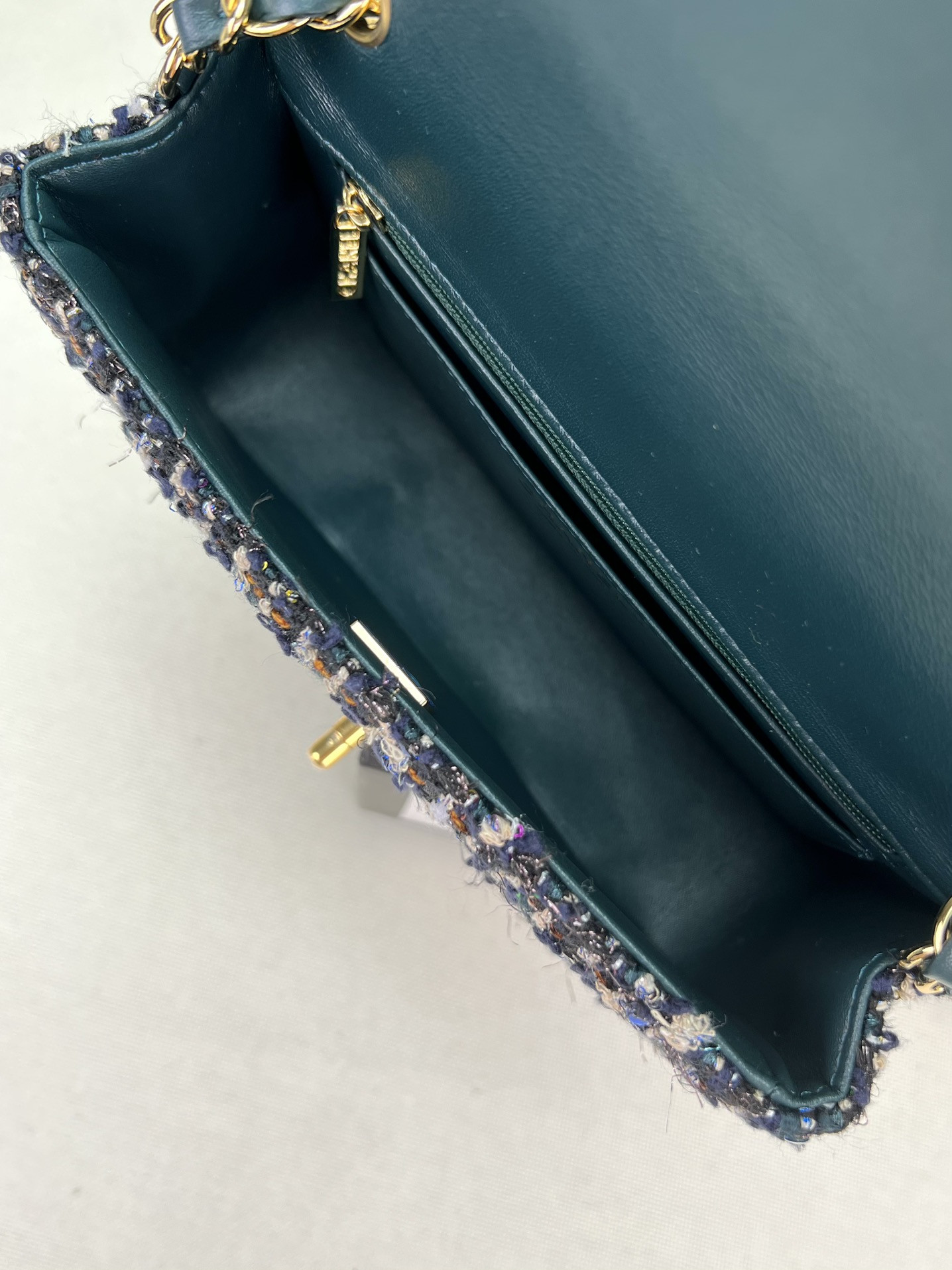 CHANEL MINI CLASSIC 11.12 HANDBAG Tweed & Gold-Tone Metal 4.7 × 7.8 × 2.3 in