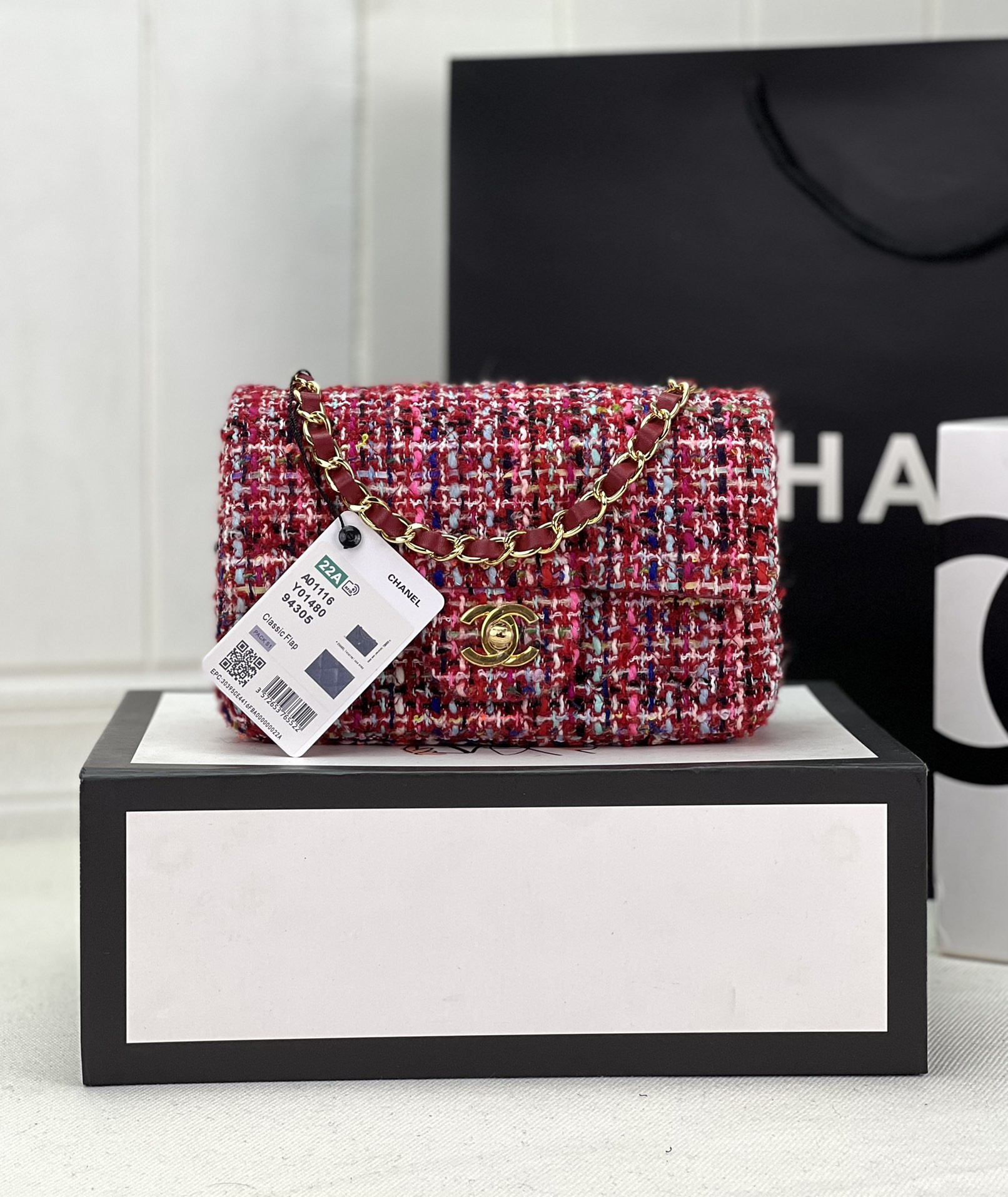 CHANEL MINI CLASSIC 11.12 HANDBAG Tweed & Gold-Tone Metal 4.7 × 7.8 × 2.3 in