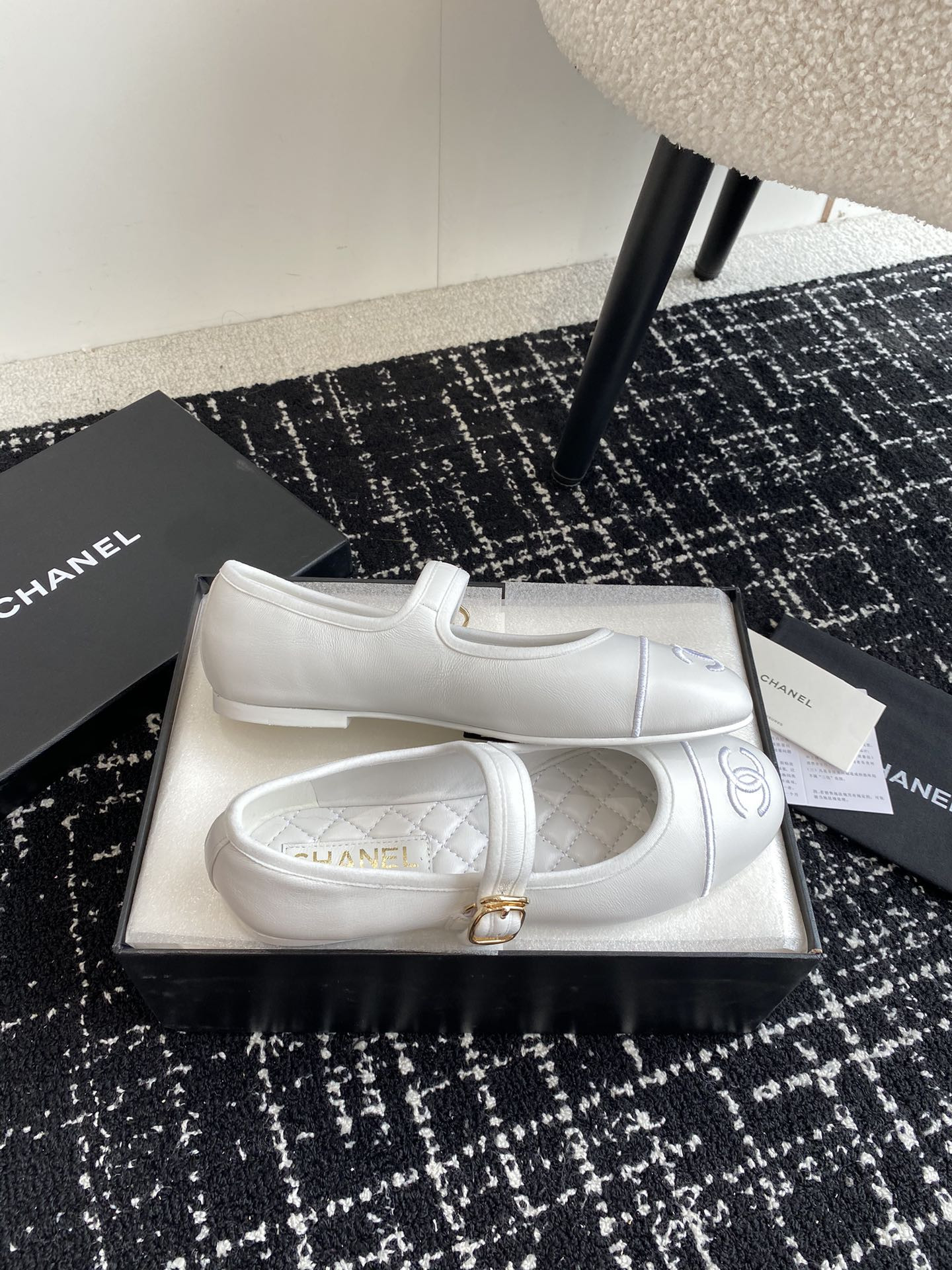 UA CHANEL MARY JANES Lambskin White