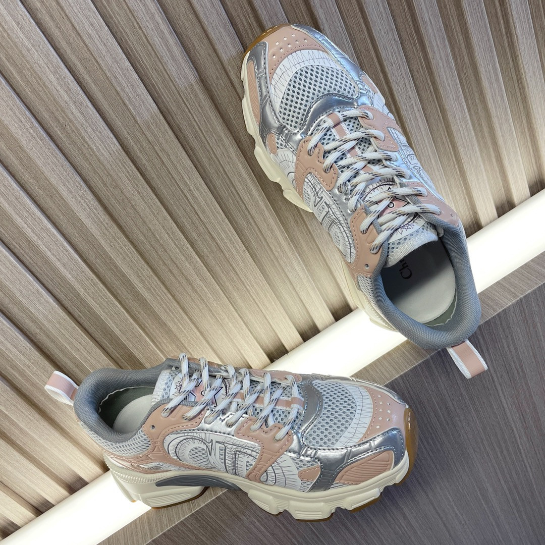 UA Dior Chrono Sneaker White Mesh with Nude and Silver-Tone