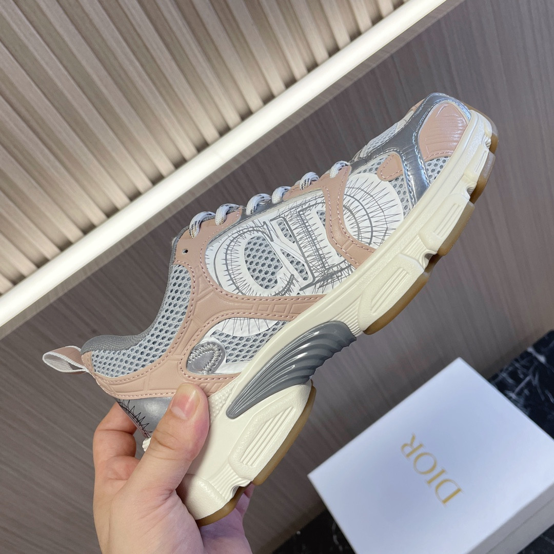 UA Dior Chrono Sneaker White Mesh with Nude and Silver-Tone