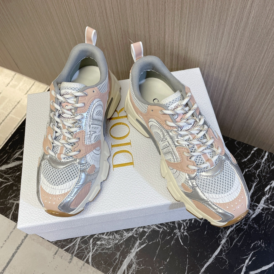 UA Dior Chrono Sneaker White Mesh with Nude and Silver-Tone