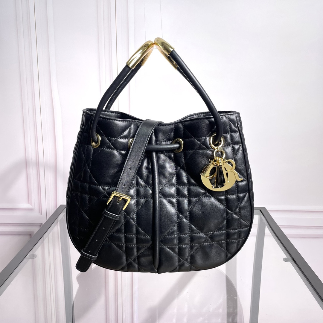 Medium Dior Nolita Bag Black Macrocannage Lambskin 10.5 x 10 x 2 inches