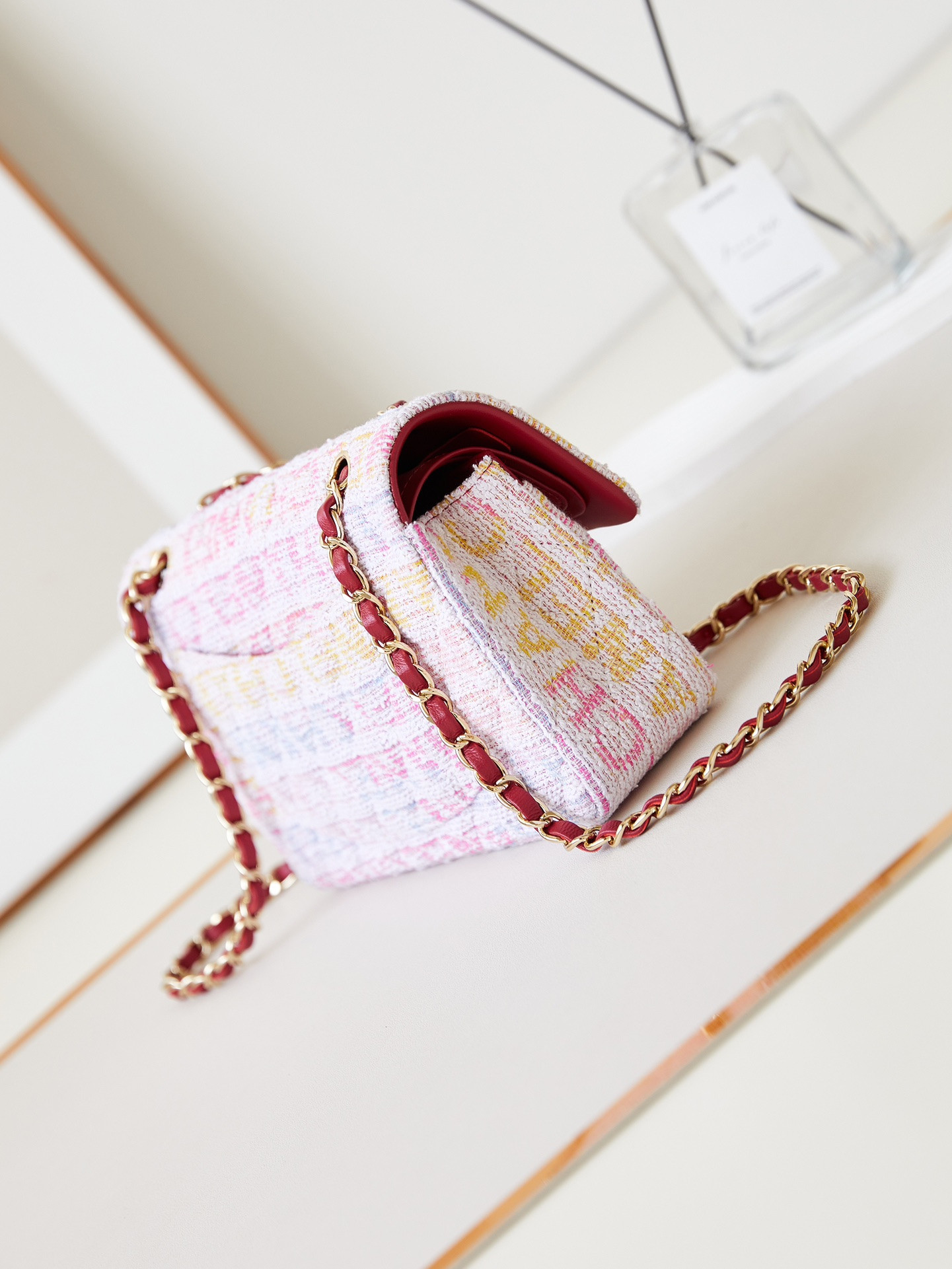 Chanel Quilted Pink Multicolor Tweed Rectangular Flap Bag 14.5 × 23 × 6 cm