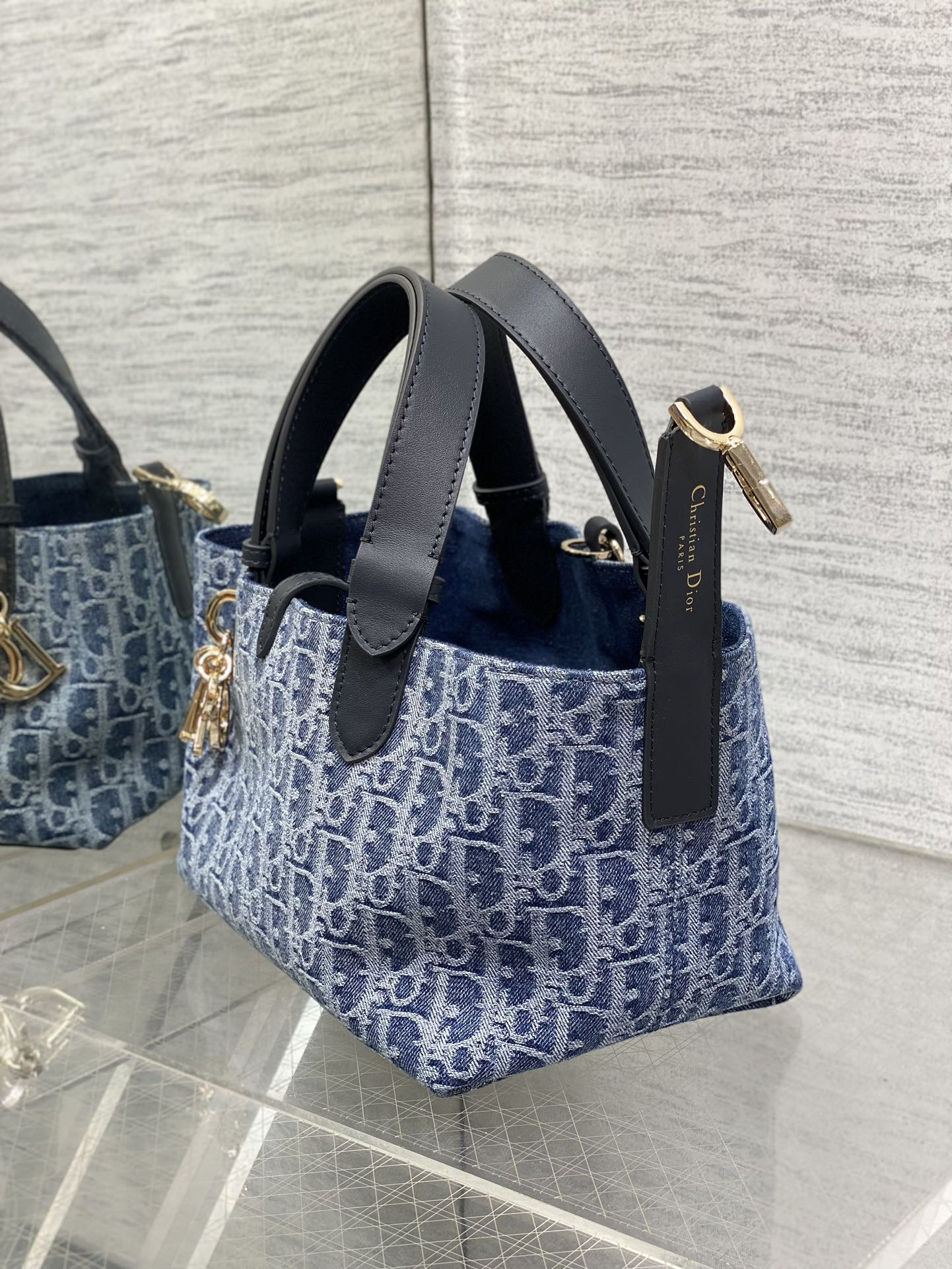 Small Dior Toujours Bag  Blue Denim Dior Oblique Jacquard 23 x15 x15cm