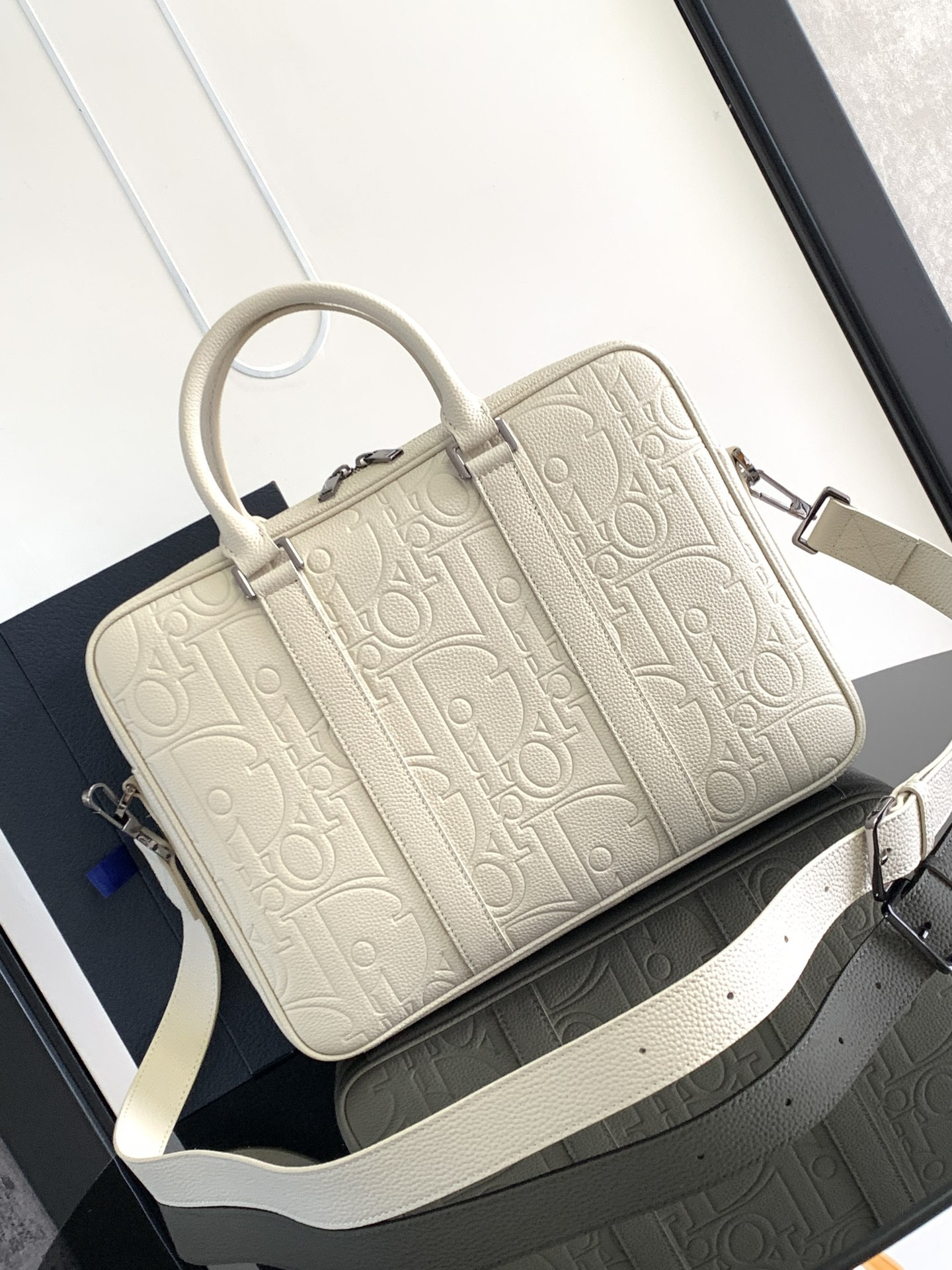 Dior Briefcase White Dior Gravity Leather and White Grained Calfskin 37 x 28 x 6 cm