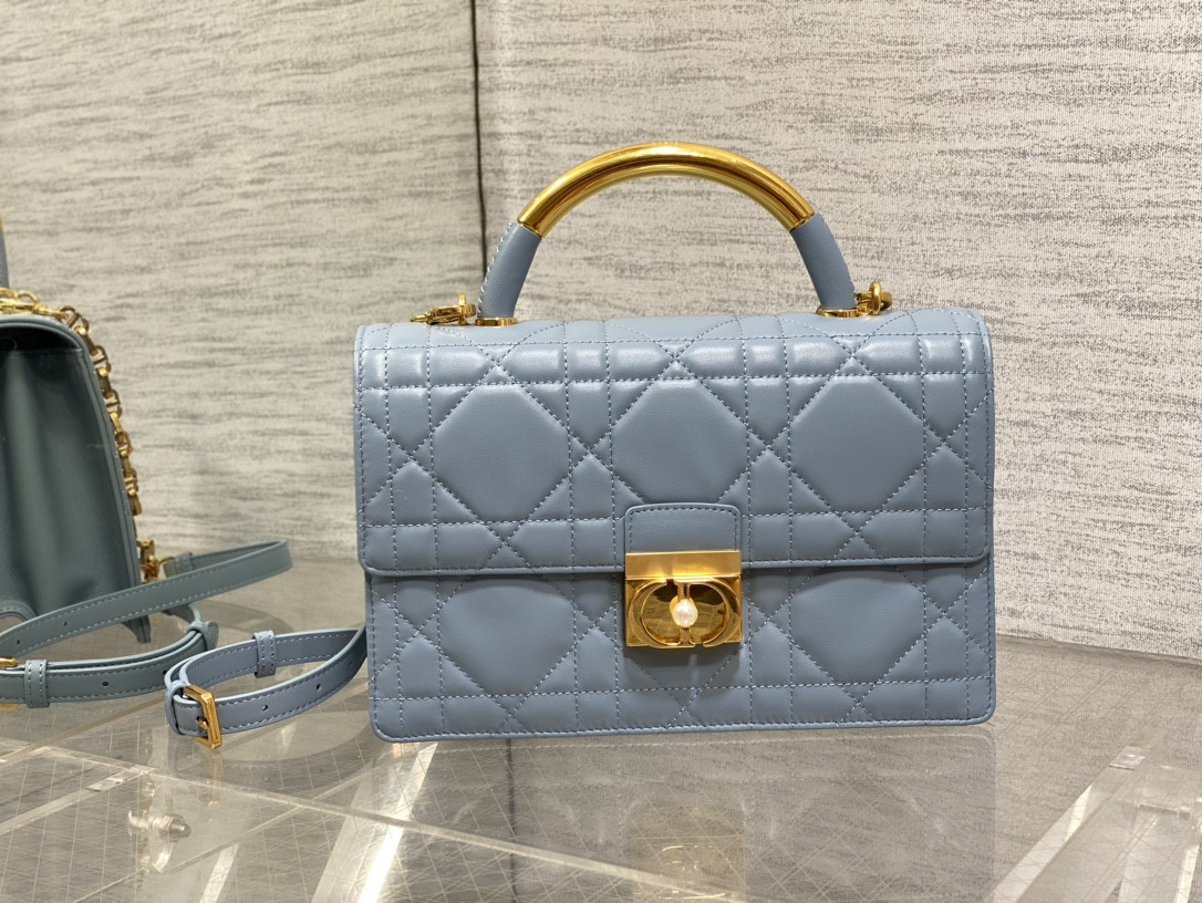 Dior Medium Dior Ange Bag Blue Latte Macrocannage Calfskin 26 x 17 x 9 cm