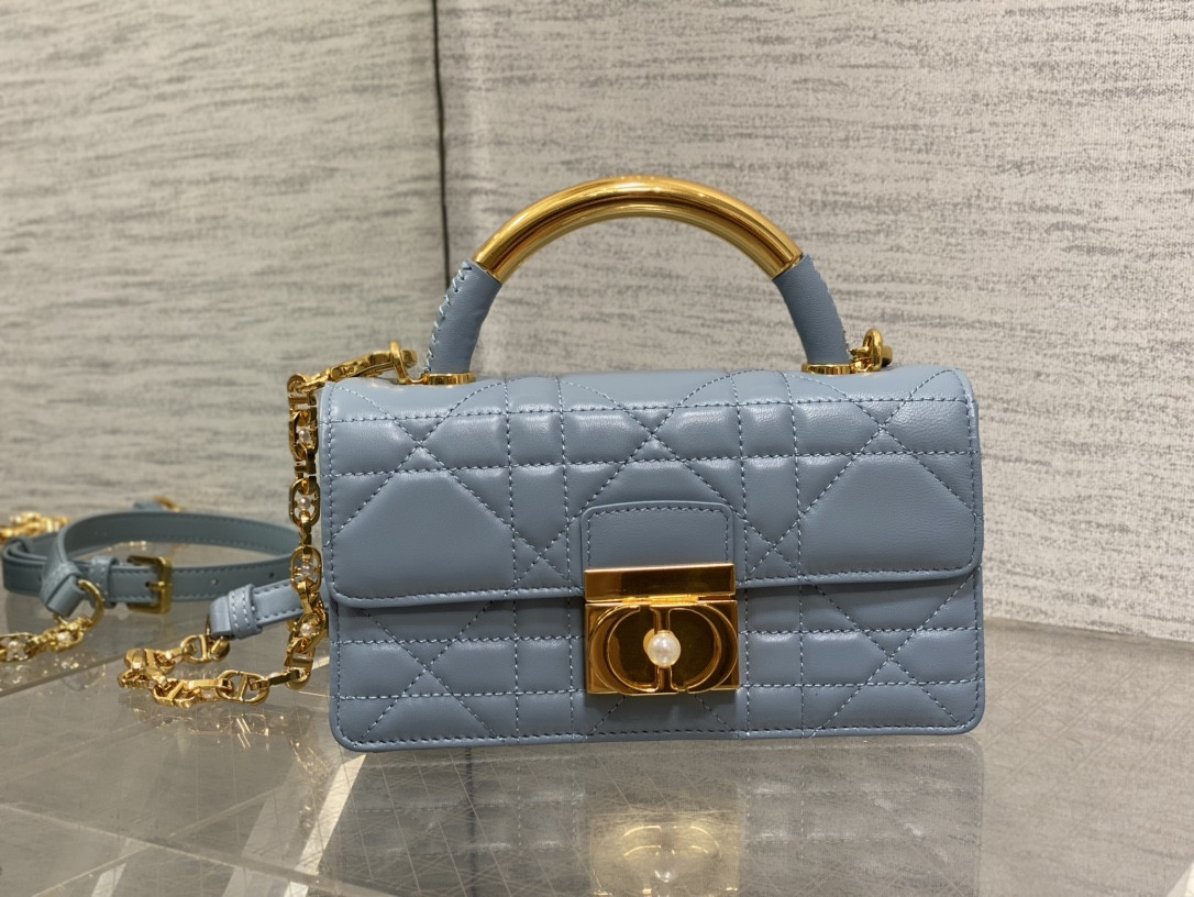 Dior Small Ange Bag Blue  Latte Macrocannage Calfskin  20 x 12 x 5 cm