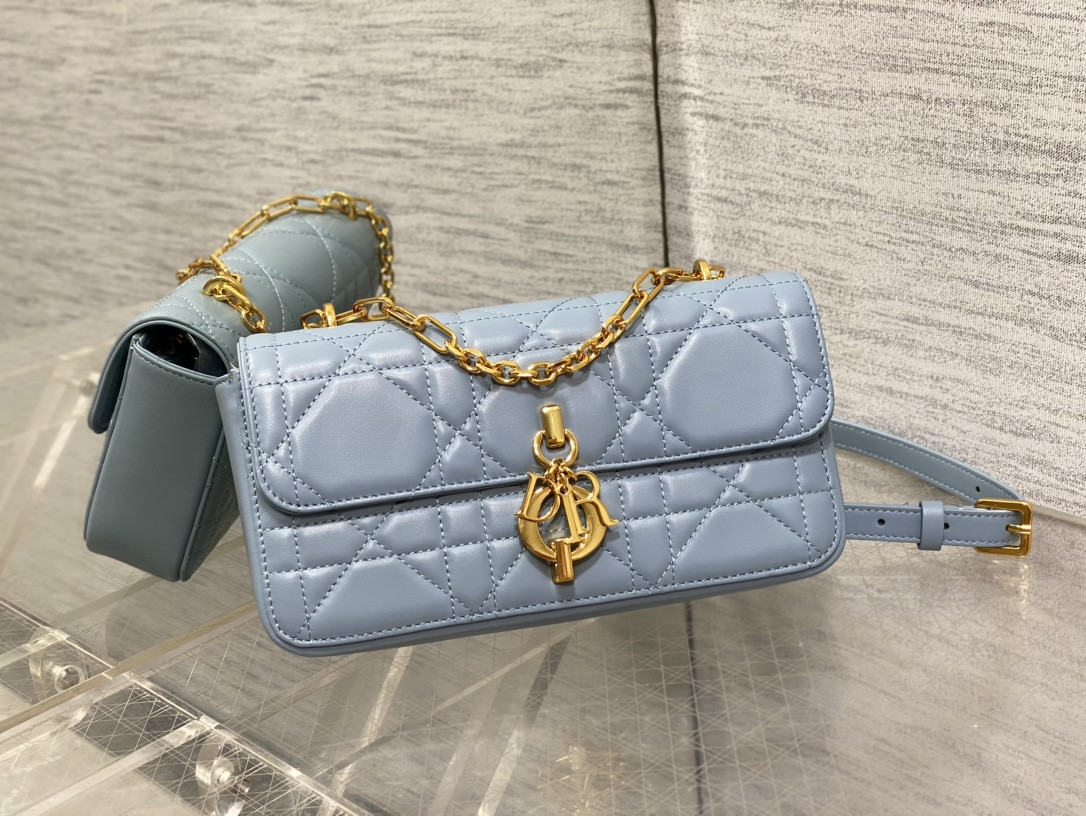Dior Mini Dior Ange Bag Blue Macrocannage Calfskin 20 x 12 x 5 cm