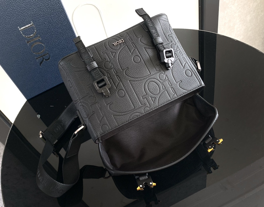 Dior Hit the Road Messenger Bag with Flap Black Dior Gravity Leather and Black Grained Calfskin  24 x 18 x 8 cm