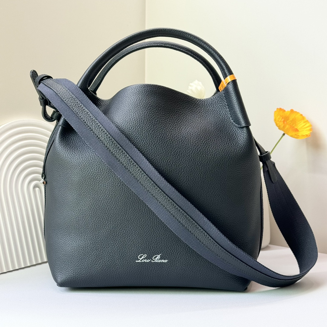 Loro Piana Large Bale Bag Grained Calfskin 24 x 20 x 27 cm