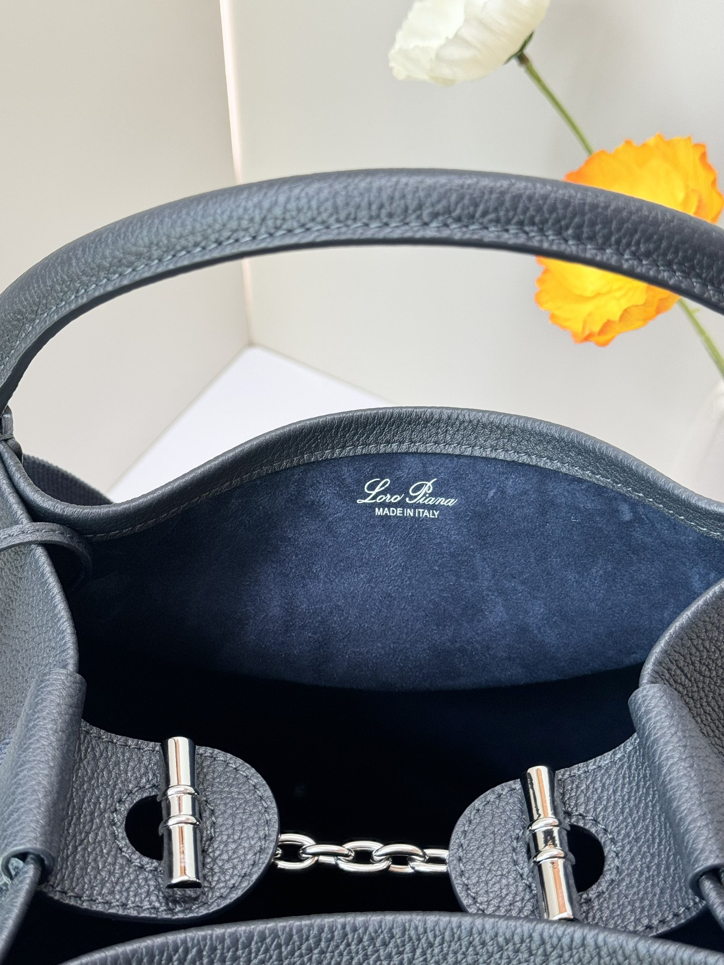 Loro Piana Large Bale Bag Grained Calfskin 24 x 20 x 27 cm