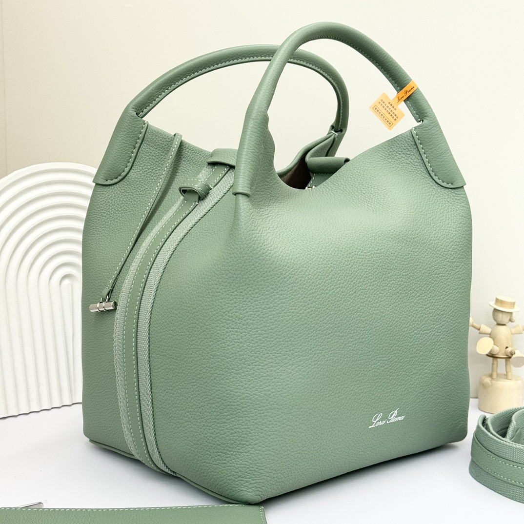 Loro Piana Large Bale Bag Grained Calfskin 24 x 20 x 27 cm