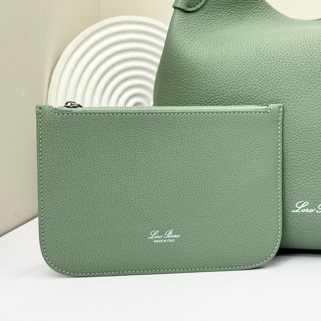 Loro Piana Large Bale Bag Grained Calfskin 24 x 20 x 27 cm