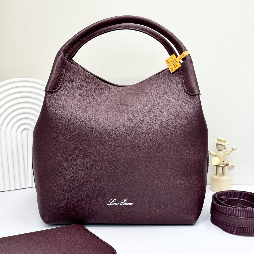 Loro Piana Large Bale Bag Grained Calfskin 24 x 20 x 27 cm