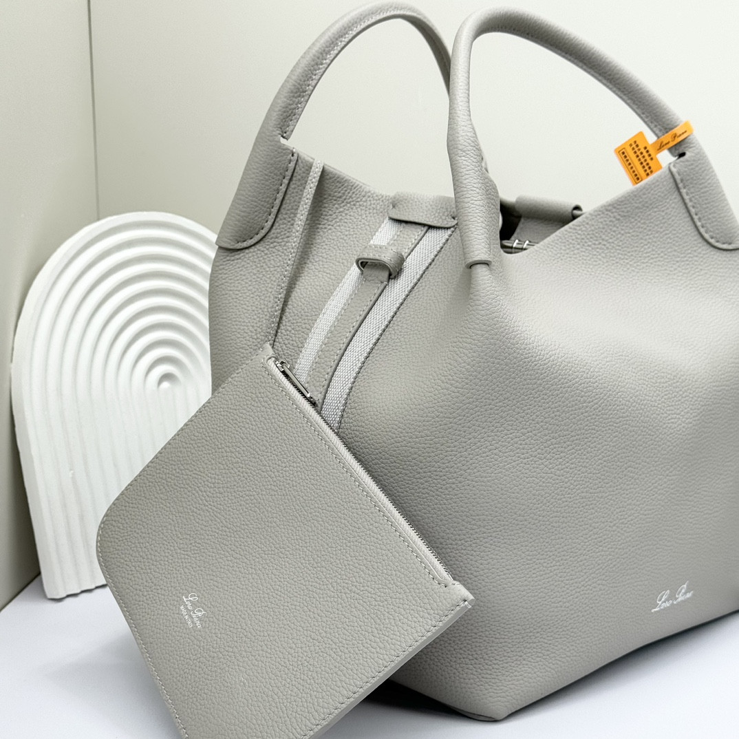 Loro Piana Large Bale Bag Grained Calfskin 24 x 20 x 27 cm