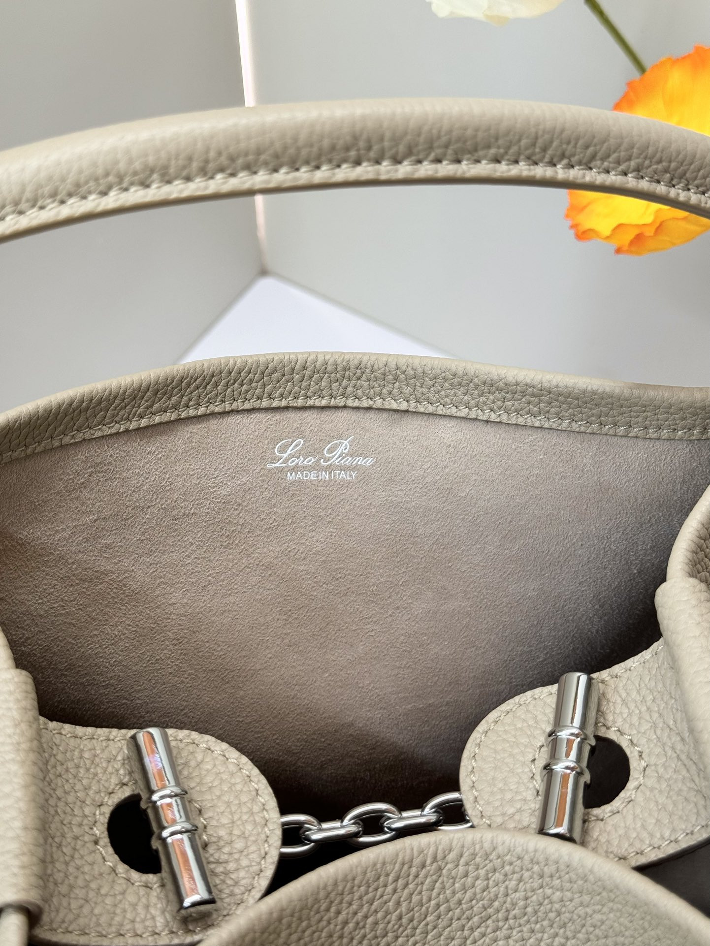 Loro Piana Large Bale Bag Grained Calfskin 24 x 20 x 27 cm