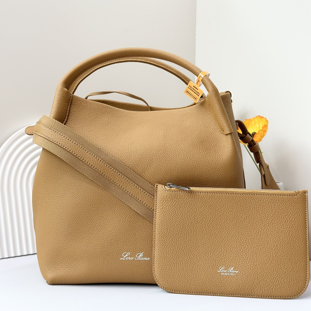 Loro Piana Large Bale Bag Grained Calfskin 24 x 20 x 27 cm