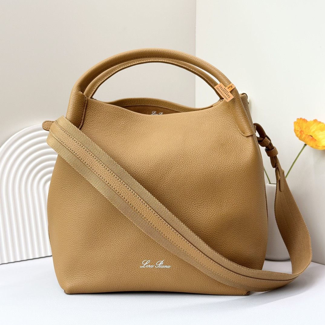 Loro Piana Large Bale Bag Grained Calfskin 24 x 20 x 27 cm