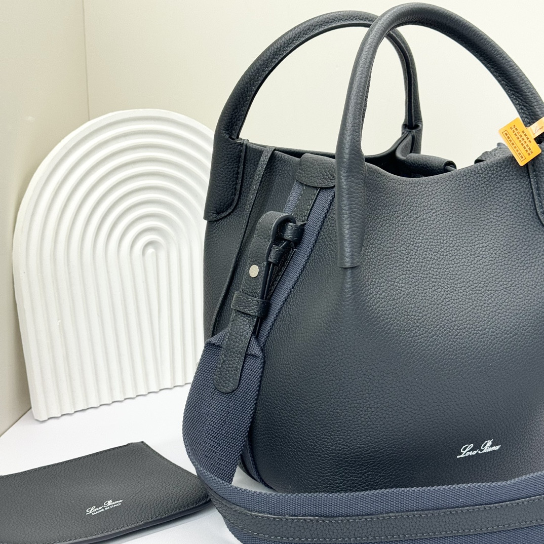 Loro Piana Small Bale Bag Black Grained Calfskin 17 x 17 x 21 cm