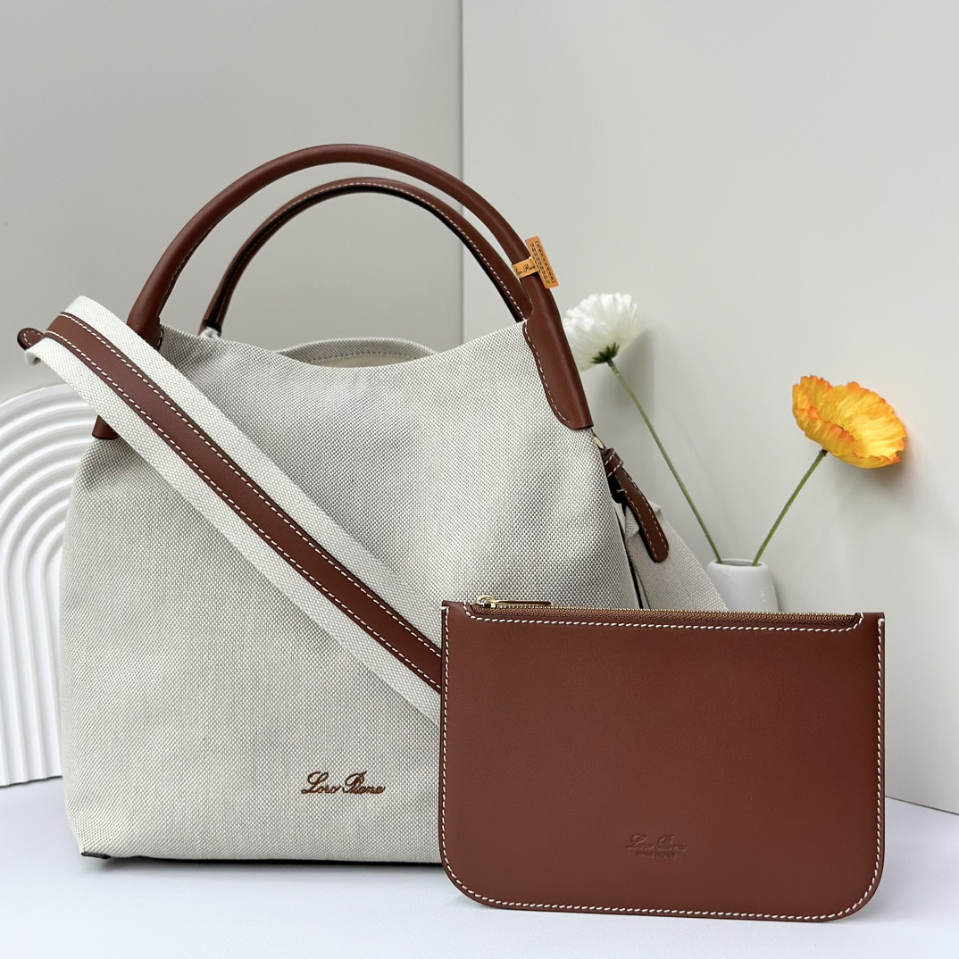 Loro Piana Large Bale Bag Cotton, Linen 24 x 20 x 27 cm
