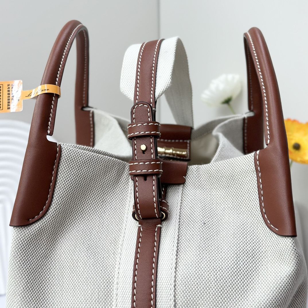 Loro Piana Large Bale Bag Cotton, Linen 24 x 20 x 27 cm