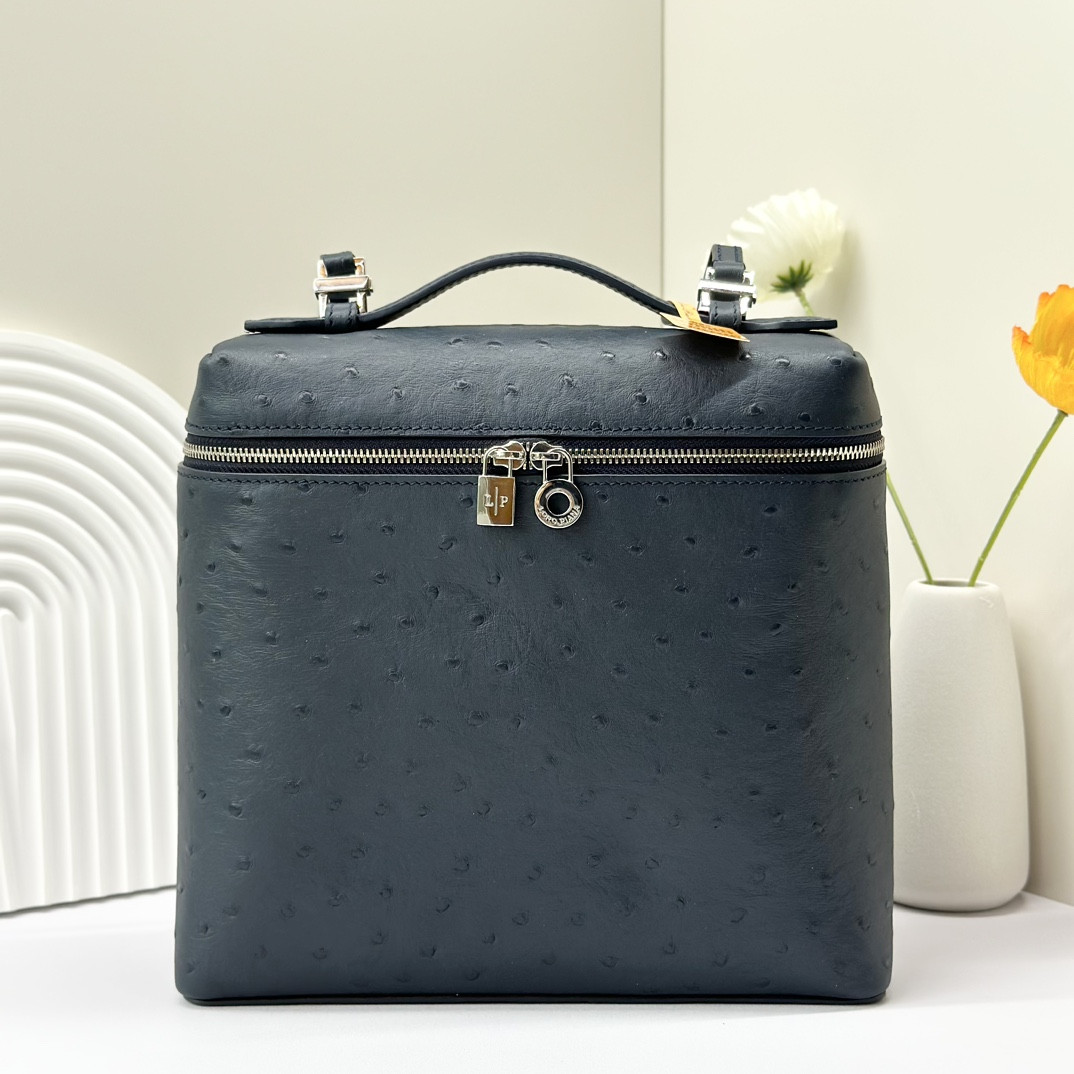 Loro Piana Extra Pocket backpack L23.5 Ostrich-grained Leather 23 x 21 x 8 cm