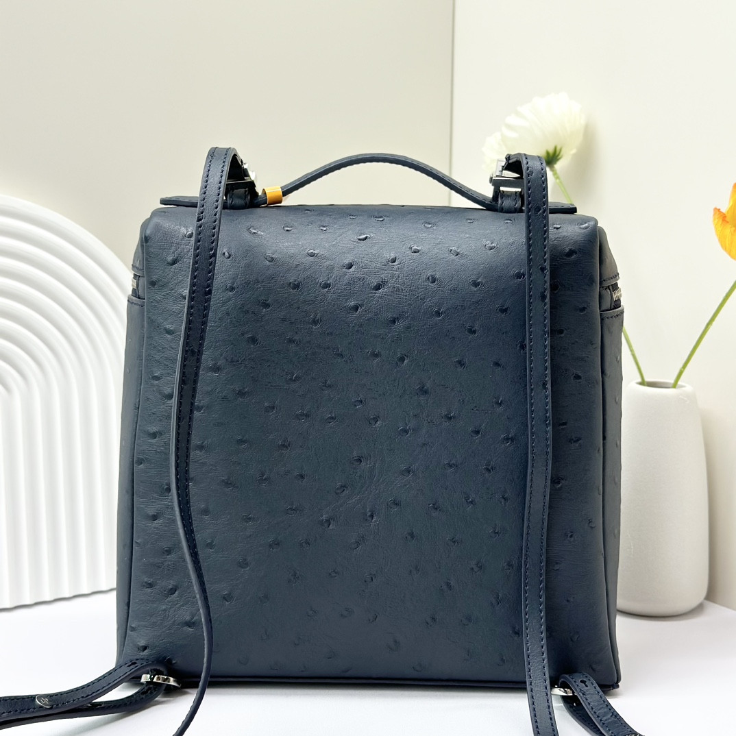 Loro Piana Extra Pocket backpack L23.5 Ostrich-grained Leather 23 x 21 x 8 cm