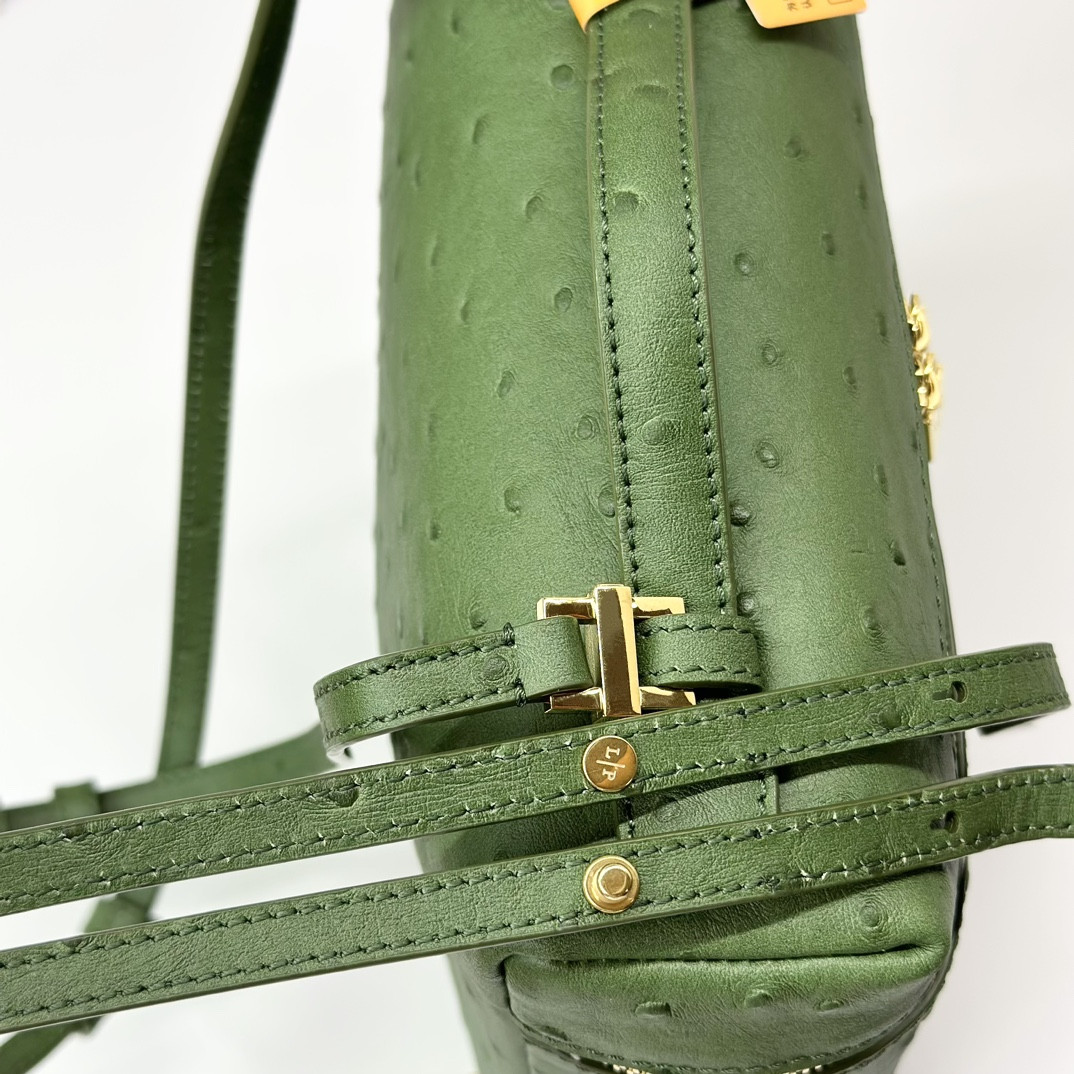 Loro Piana Extra Pocket backpack L23.5 Ostrich-grained Leather 23 x 21 x 8 cm