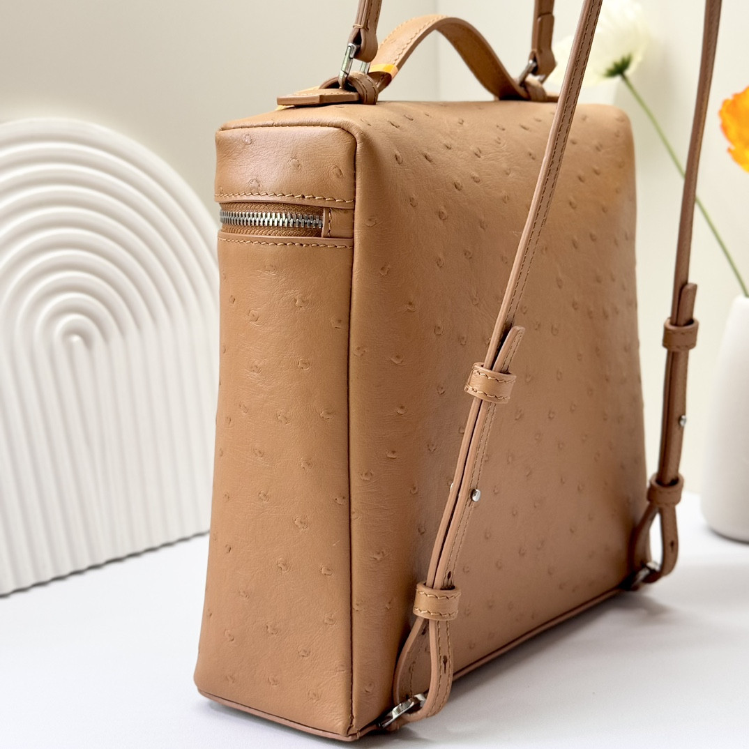 Loro Piana Extra Pocket backpack L23.5 Ostrich-grained Leather 23 x 21 x 8 cm