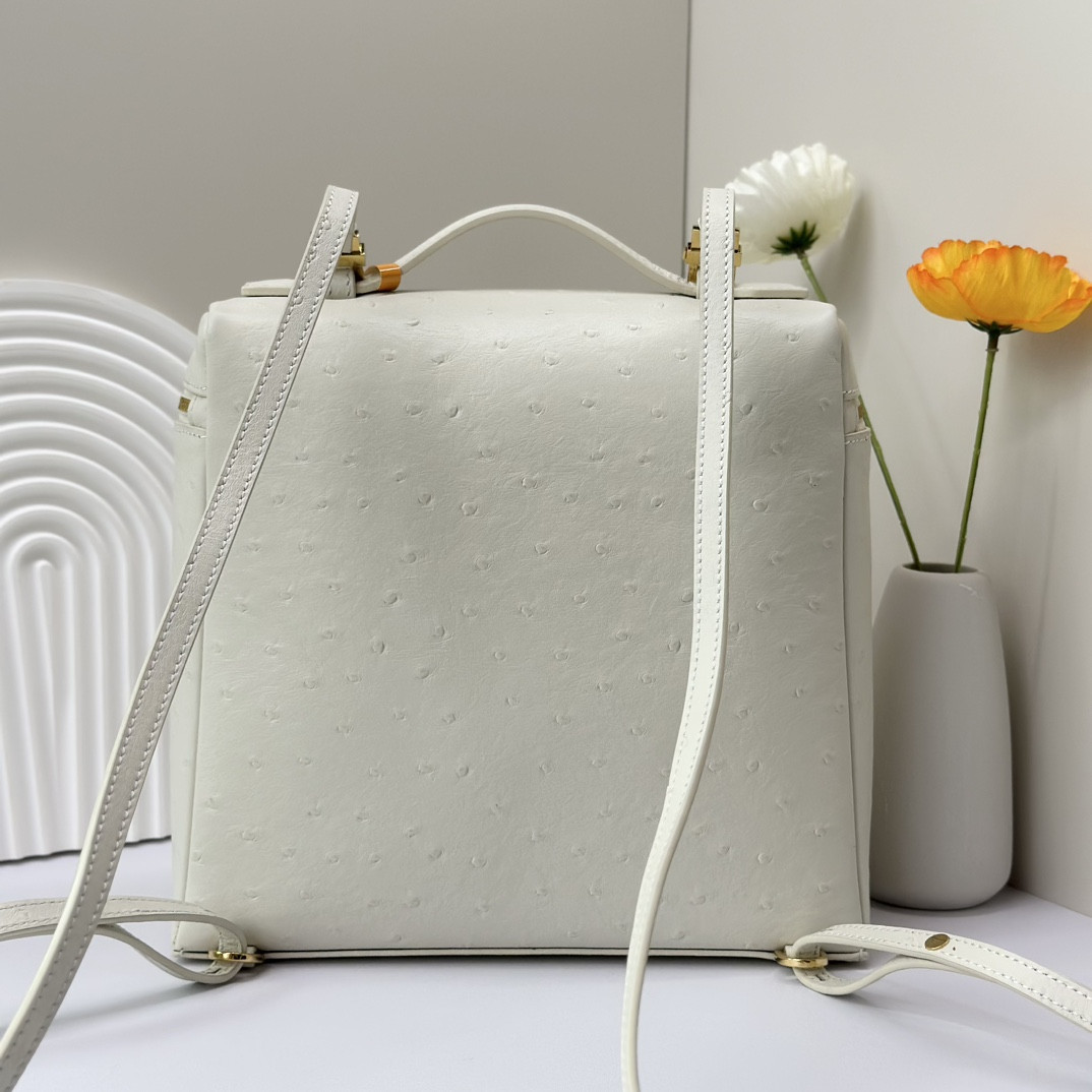 Loro Piana Extra Pocket backpack L23.5 Ostrich-grained Leather 23 x 21 x 8 cm